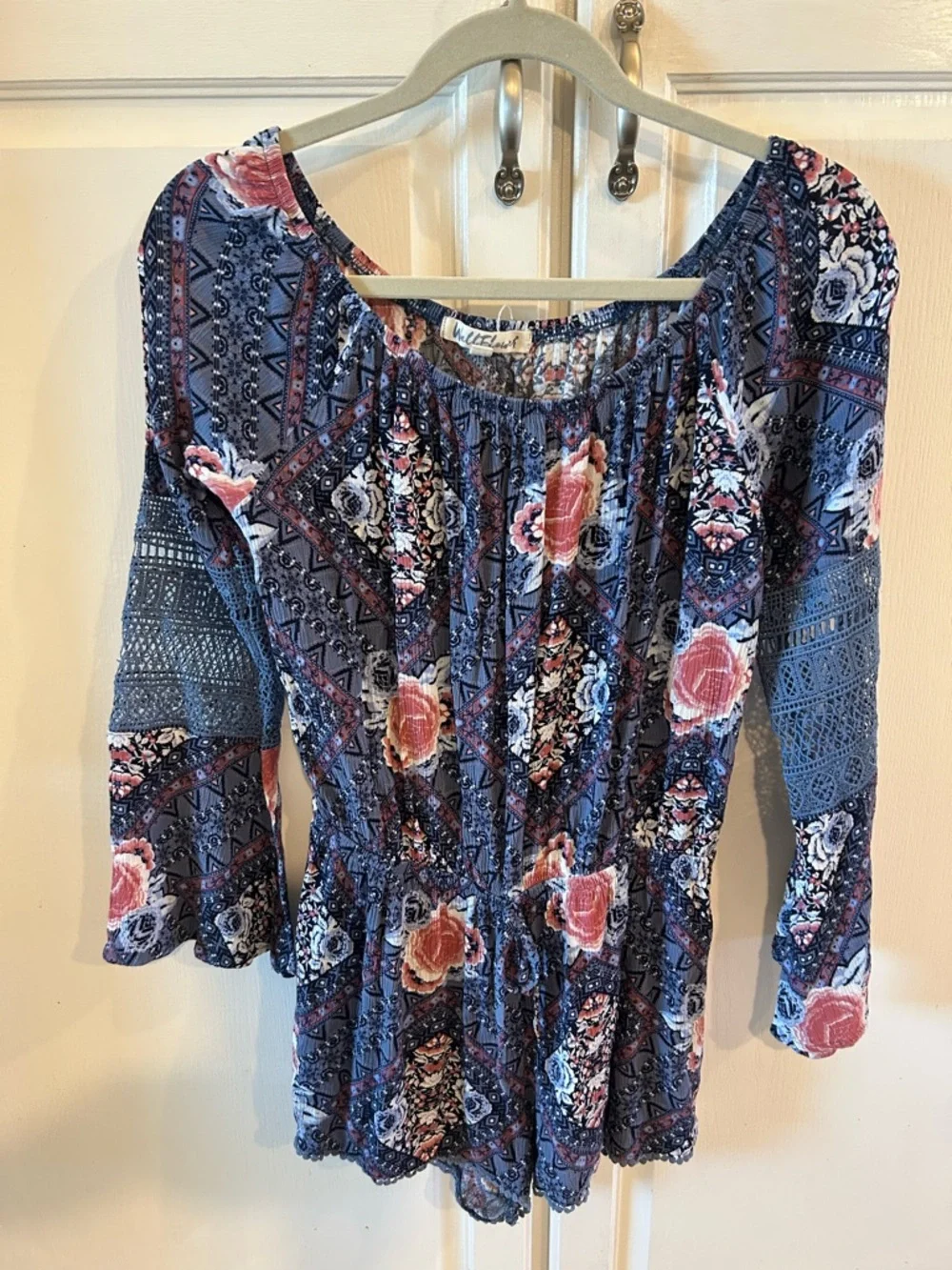 Wallflower Navy and Pink Floral Peasant Shorts